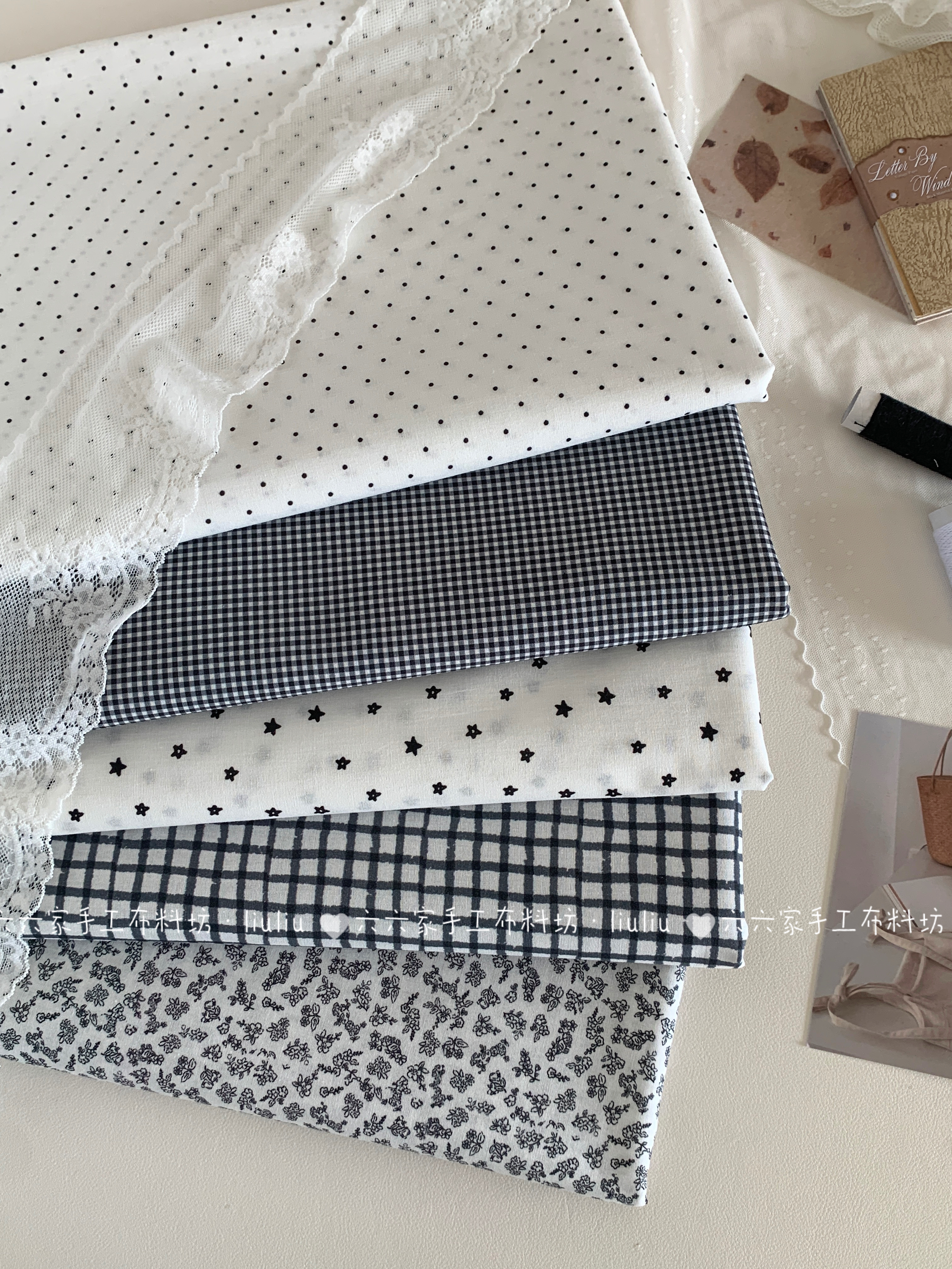 全棉40支印花布黑白系ins星星格子波点碎花家居服发饰童装diy布料