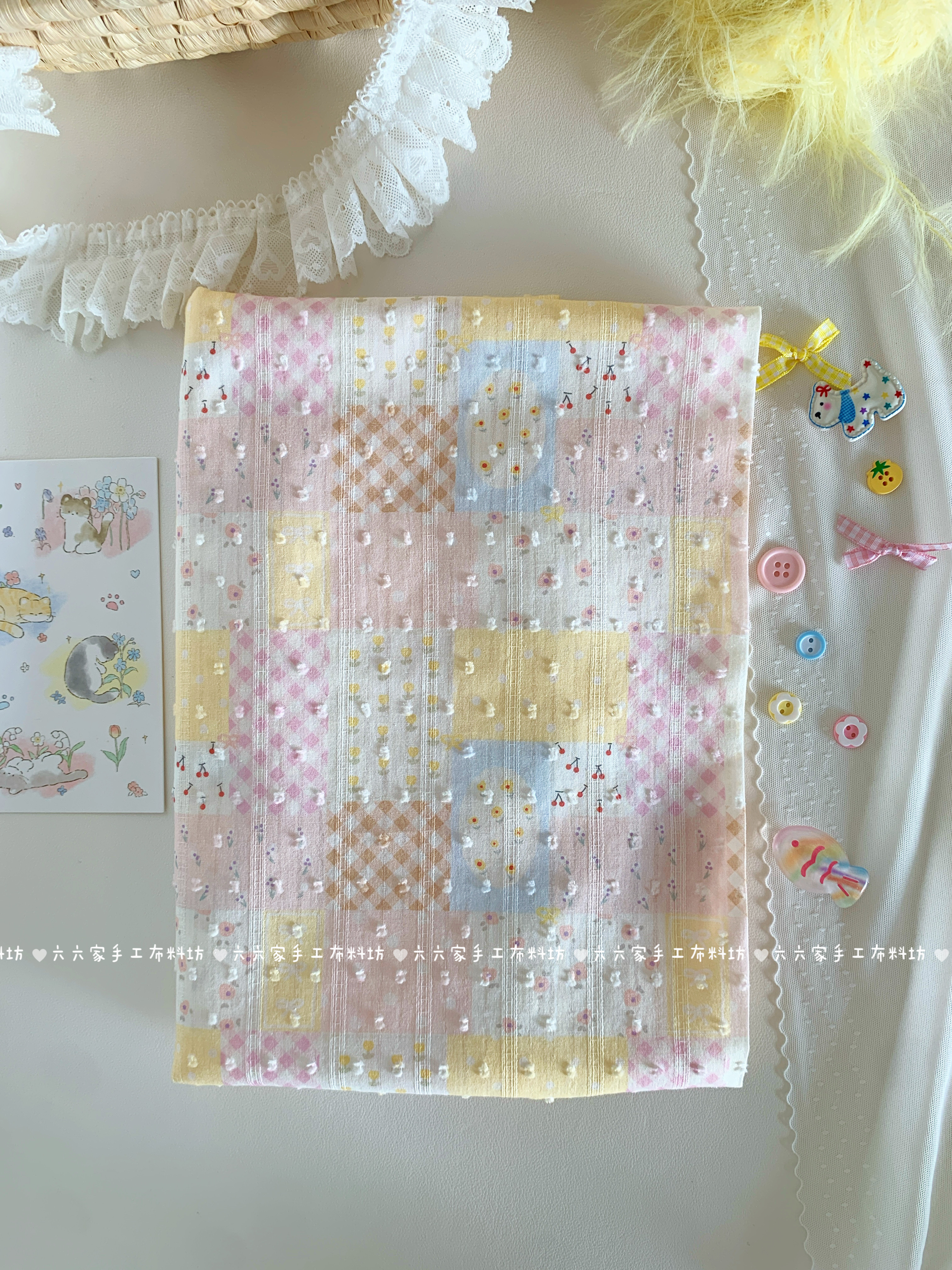 全棉提花拼布风印花布料韩系ins碎花格子服装发圈包包手工diy面料