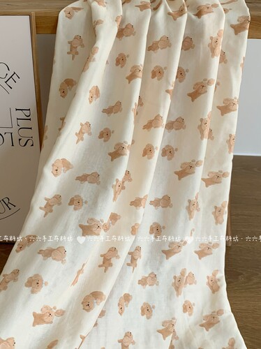 全棉双层纱布料可爱卡通奶油小狗家居服发饰童装睡衣diy布料