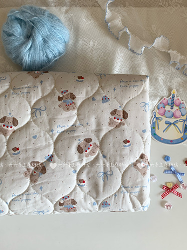 全棉印花绗棉布料可爱卡通蛋糕点点狗面料家居服发饰童装包包diy