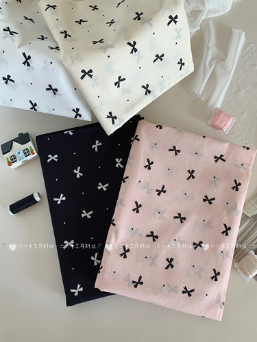 全棉40支印花布韩系ins蝴蝶结波点家居服发饰童装包包手工diy布料