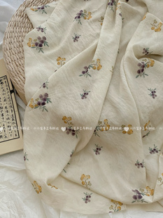 布料 服装 天丝麻数码 印花面料中国风小蓝莓旗袍连衣裙女装