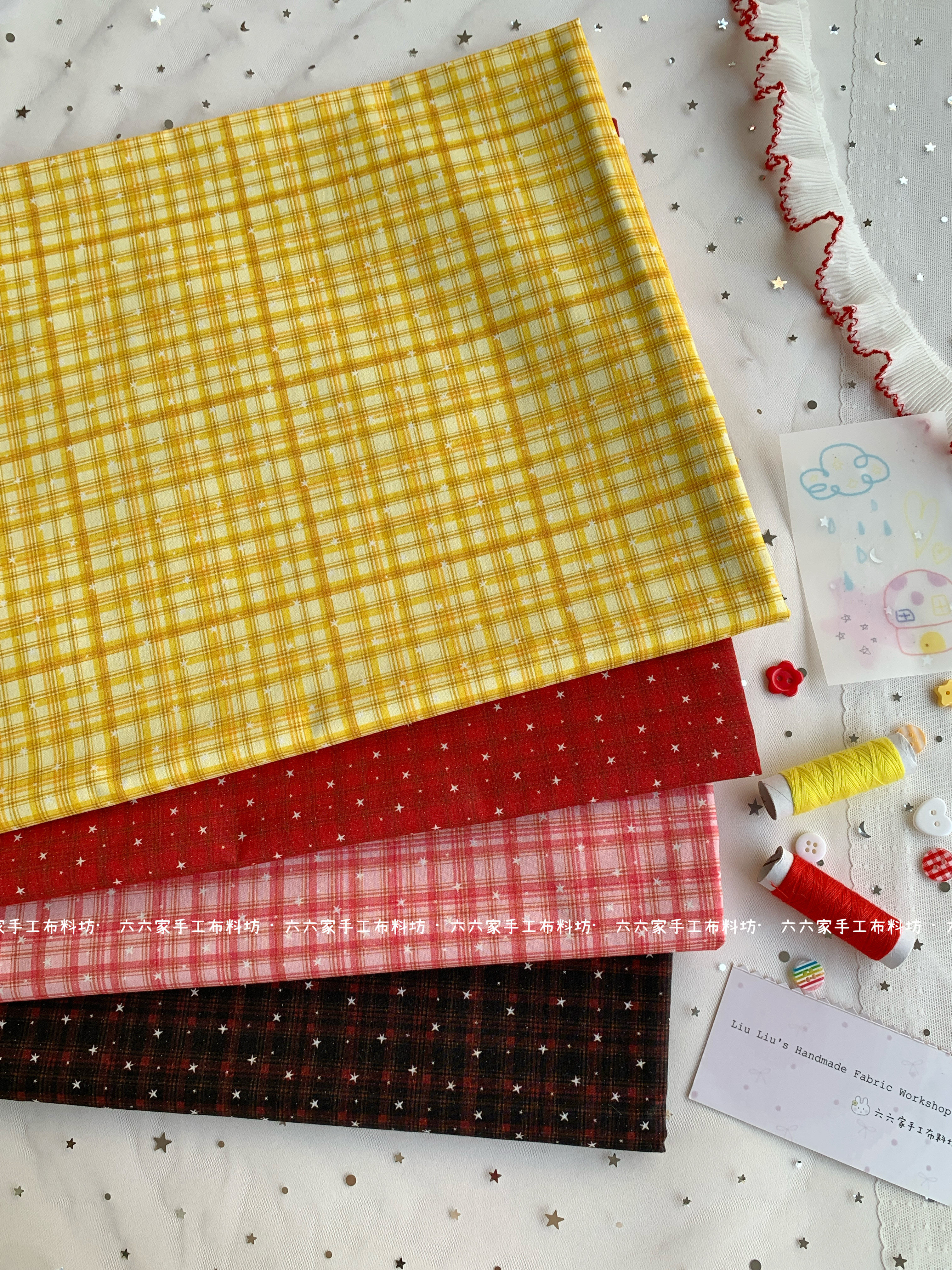 全棉40支印花布韩系ins复古格子星星服装发饰包包发圈diy布料,居家布艺,海绵垫/布料/面料/手工diy,淘宝优惠券,粉丝福利购,淘宝优惠卷
