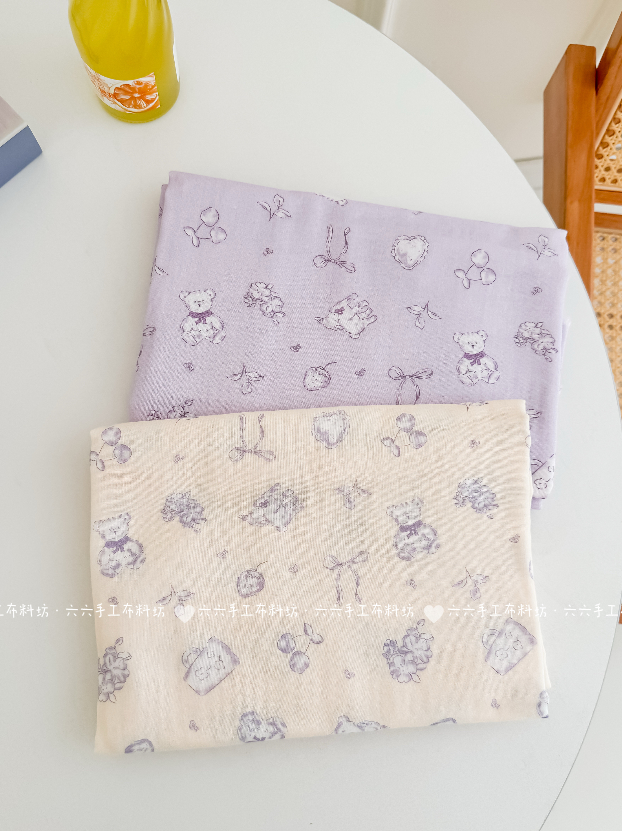 六六家全棉双层纱布料可爱卡通小熊面料家居服发饰童装diy布料