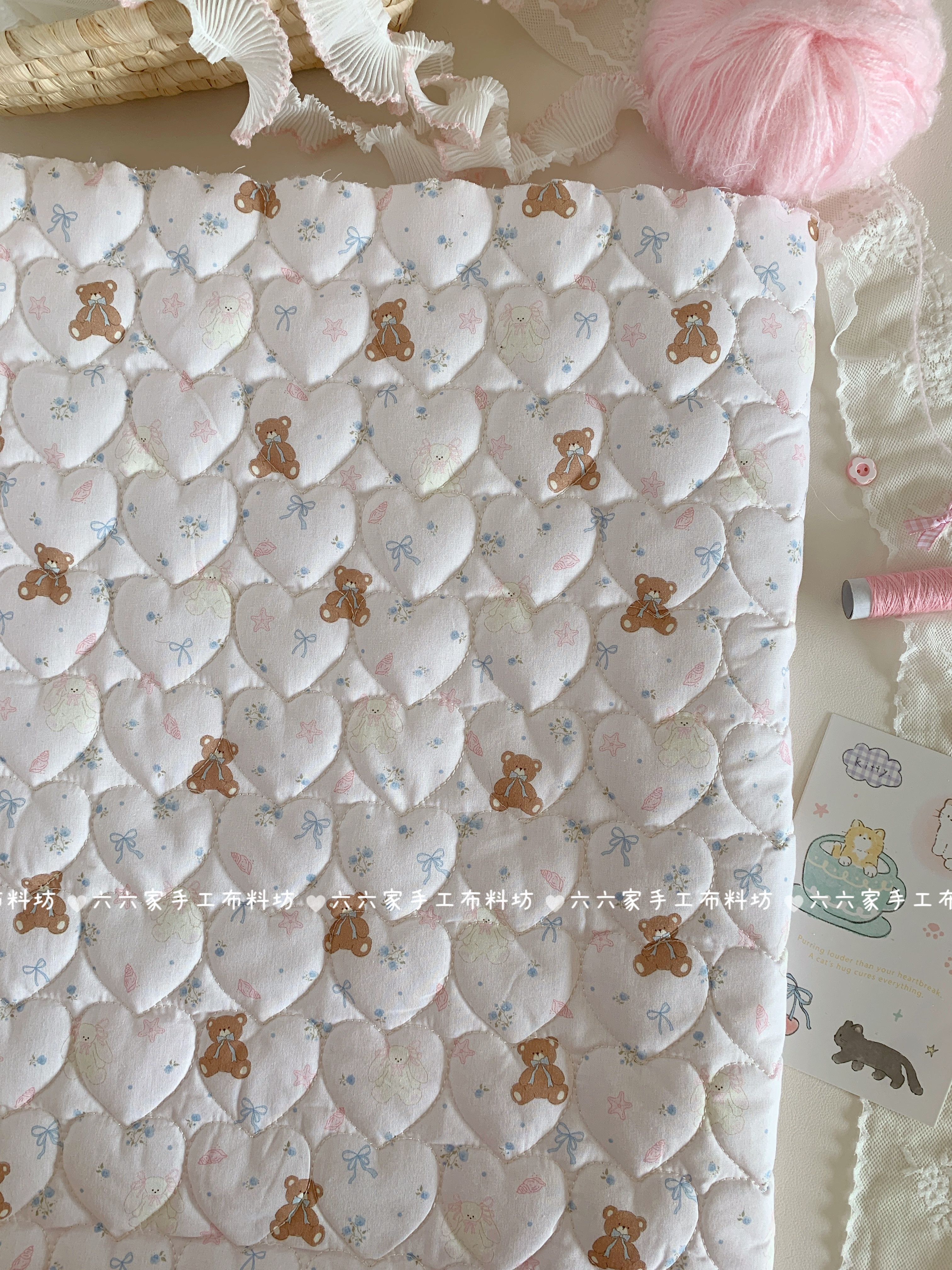 全棉爱心绗棉印花布料可爱卡通海星小熊发饰服装包包手工diy面料