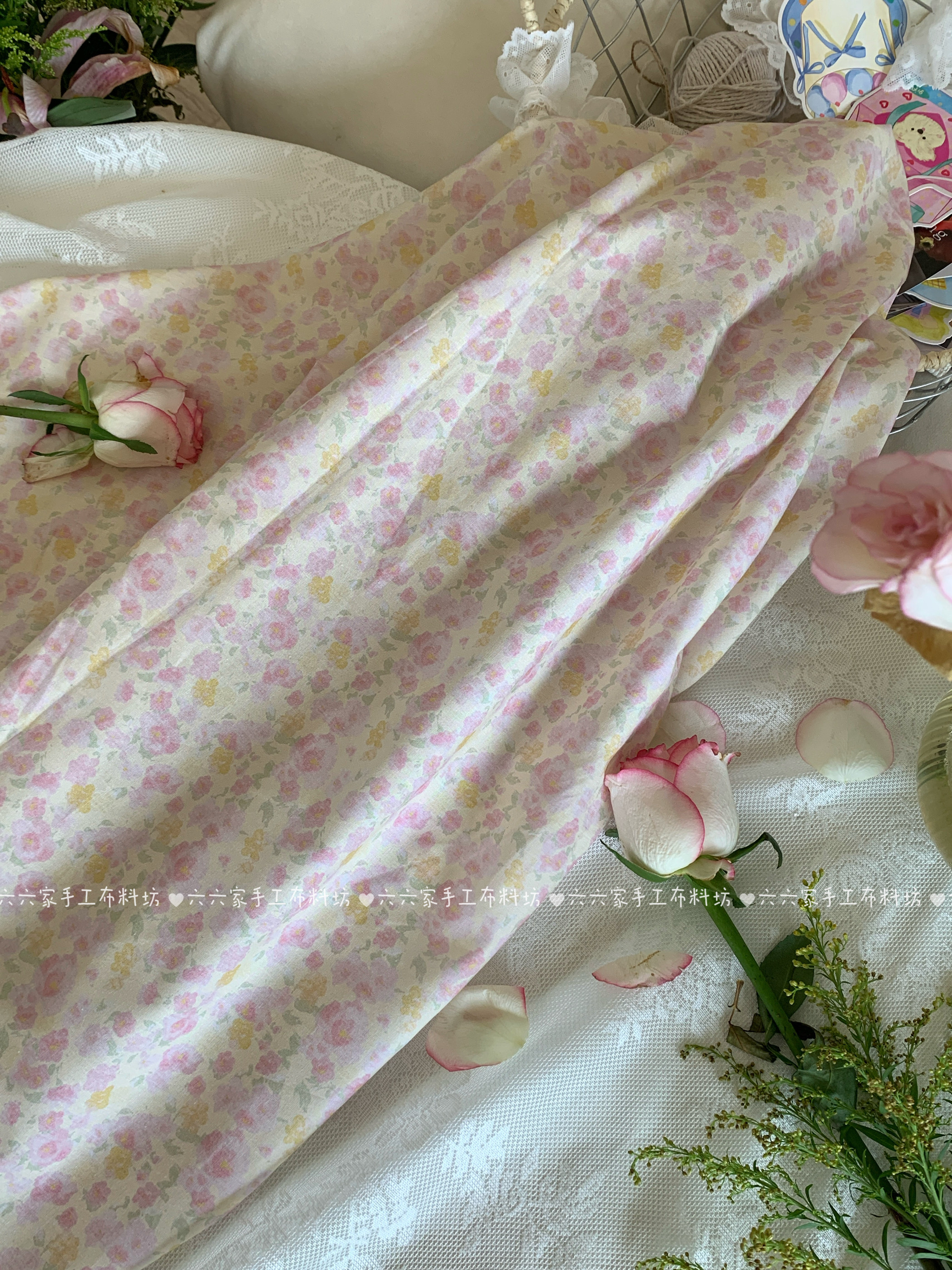 六六家60支全棉印花布料碎花小碎花面料家居服发饰童装布diy布料