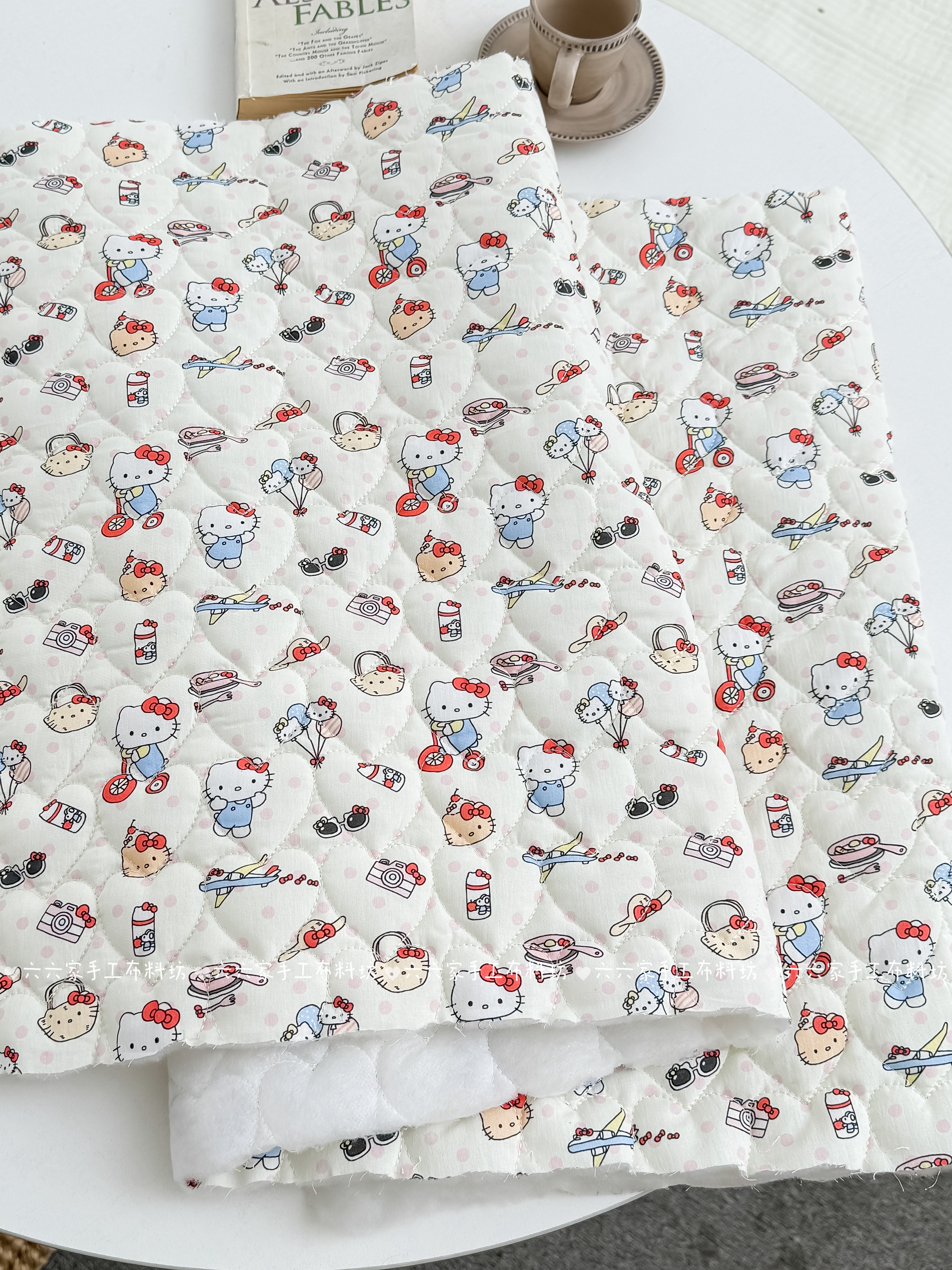 六六家全棉印花绗棉布料可爱卡通猫咪面料家居服发饰童装包包