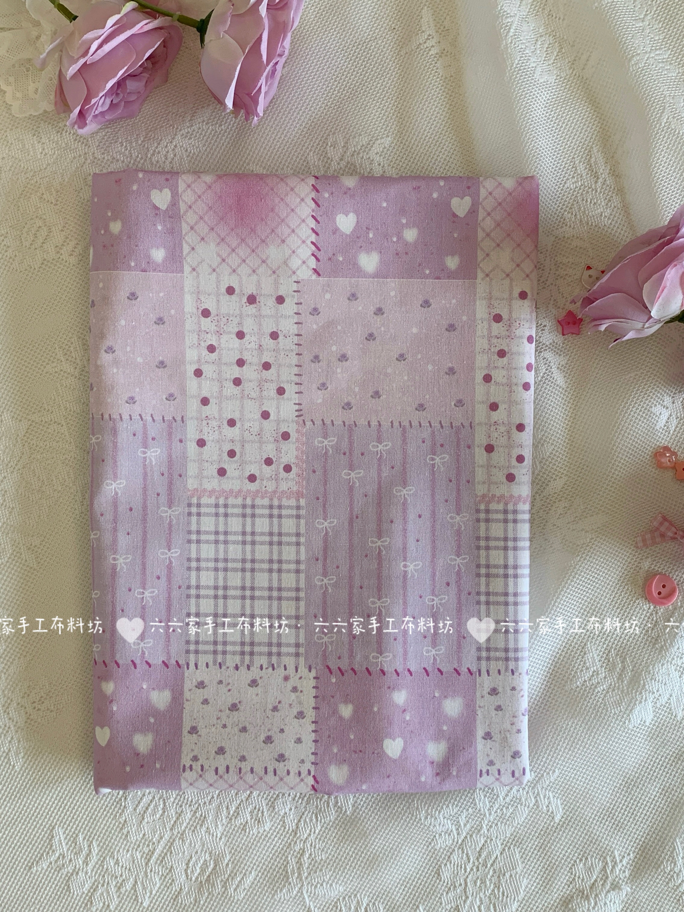 全棉40支布料紫色格子波点拼布印花家居服发饰童装包包diy布料