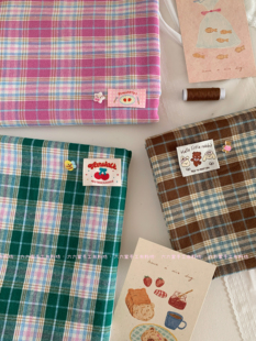 韩系ins色织彩色格子布料棕绿粉色系服装发饰包包发圈手工diy面料