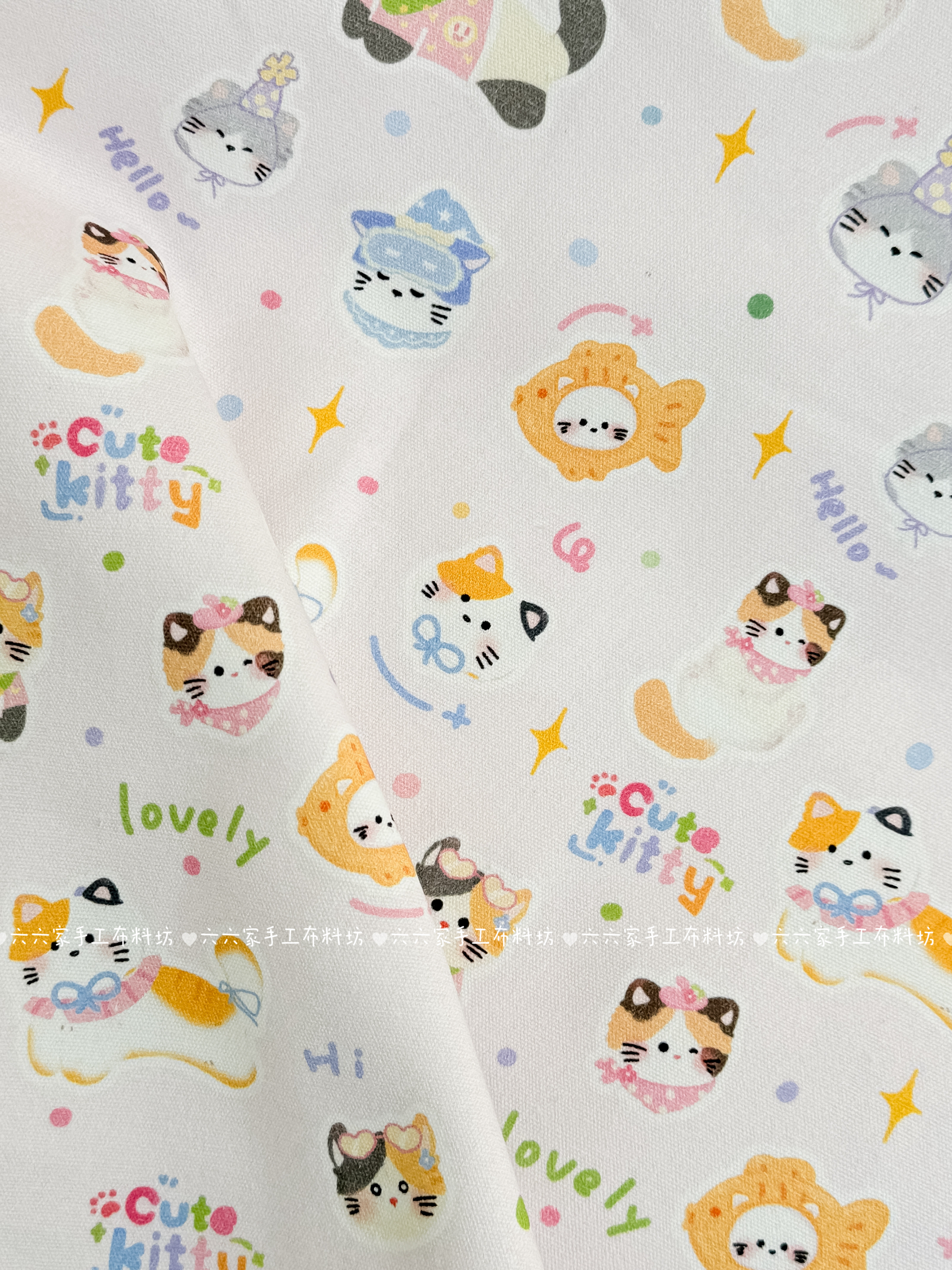 全棉可爱卡通猫八安帆布印花布料手工DIY杯垫外套马甲包包帆布包