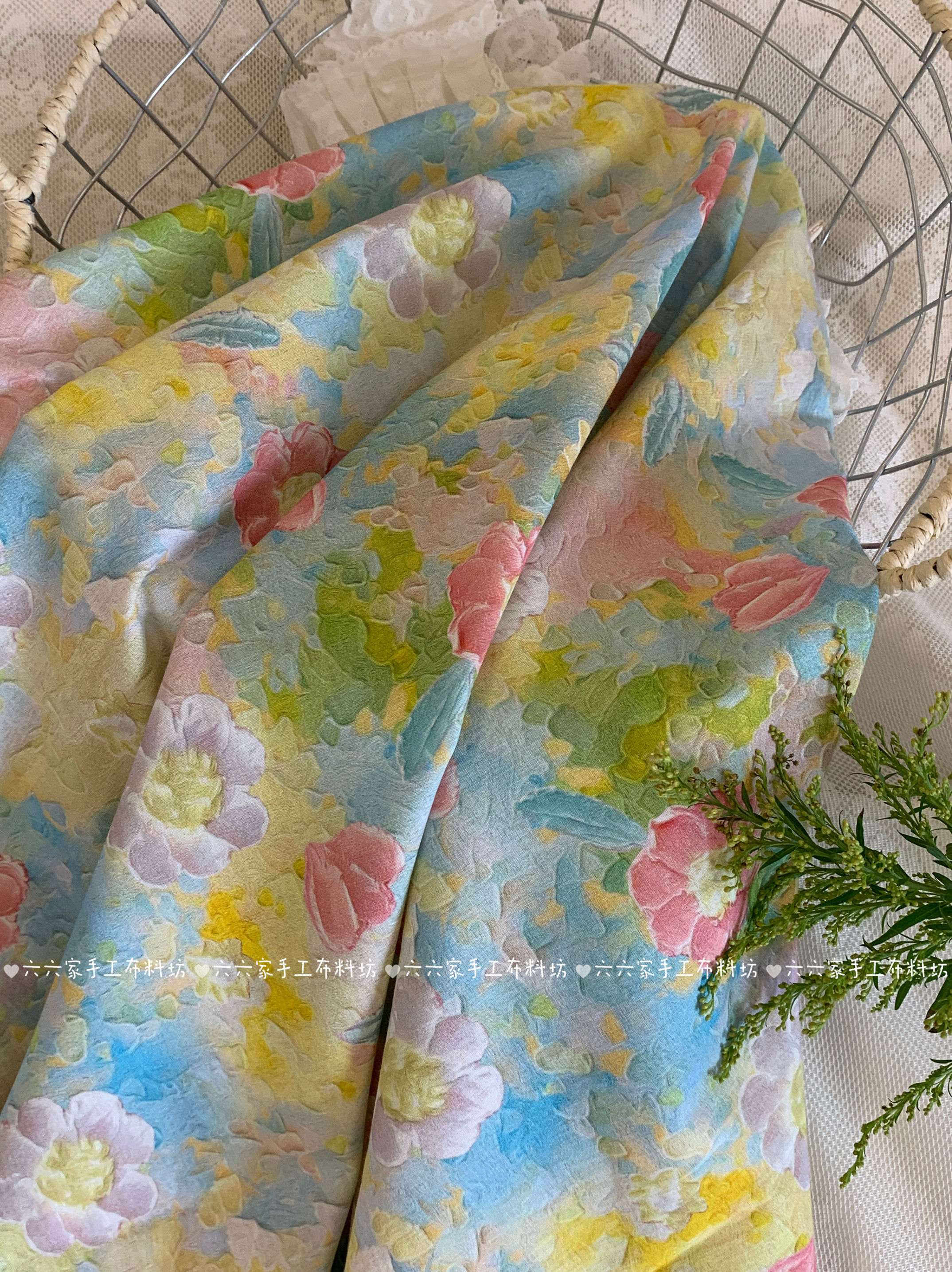 六六家全棉40支印花布料油画风碎花面料家居服发饰童装diy布料