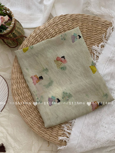 天丝苎麻数码印花面料新中式复古风国风碎花布童装连衣裙女装旗袍