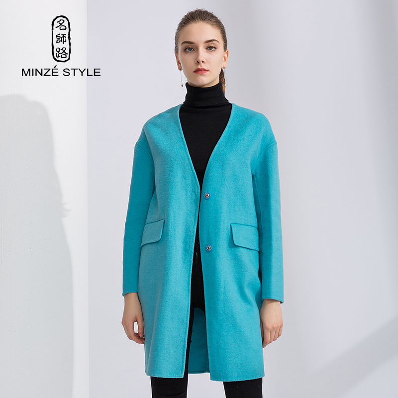 冬季新品通勤V领时尚双面呢大衣