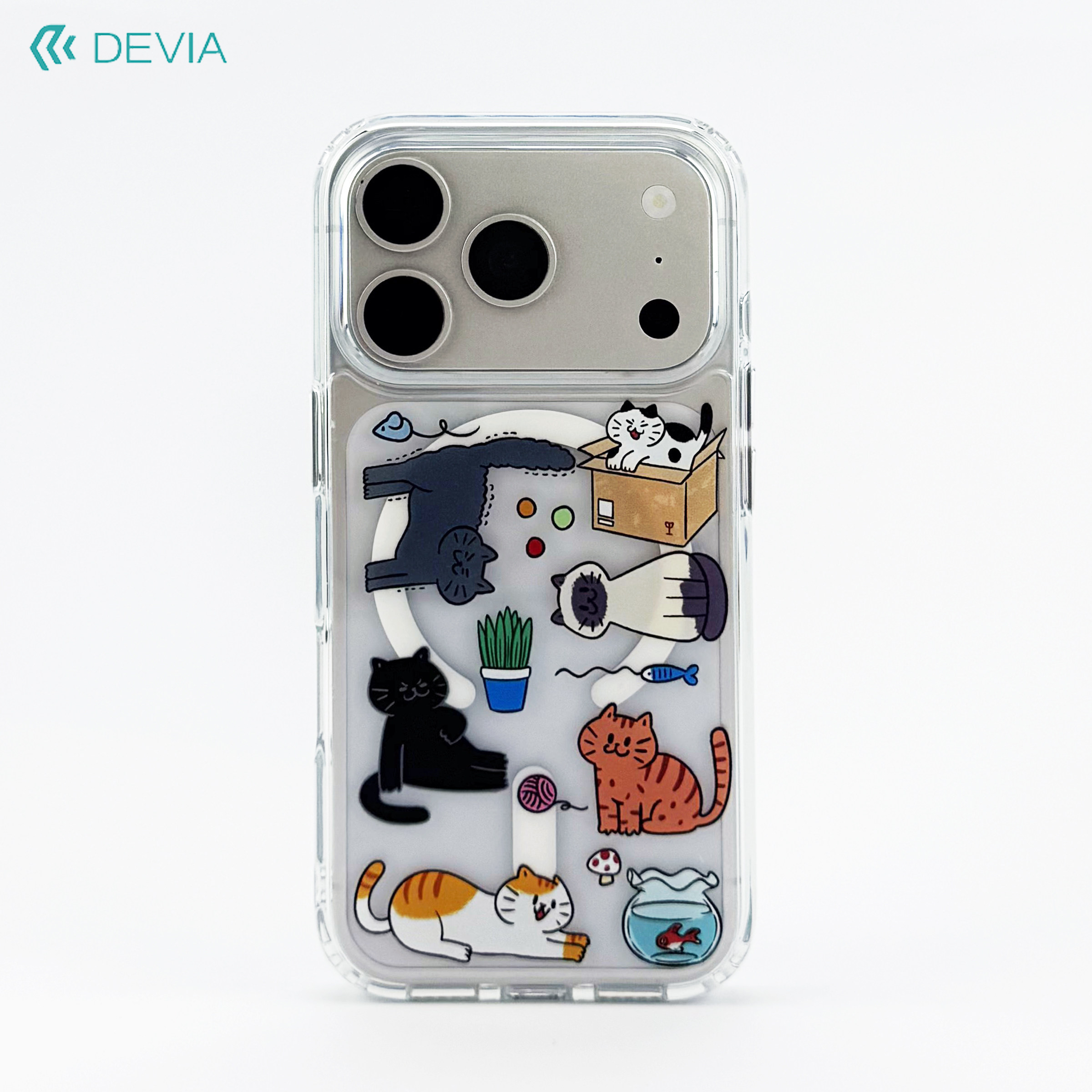 Devia迪沃适用于iPhone17promax透明卡通磁吸手机壳苹果17pro拼贴浮雕防摔壳带挂绳孔门店同款保护套