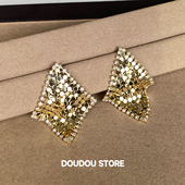 88折 新品 超闪年会流苏耳环几何方形女夸张耳钉金色女士宴会