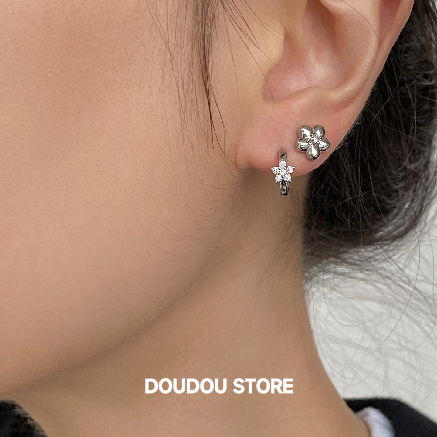 doudoustore花朵三件一套耳钉