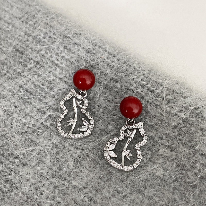 DOUDOUSTORE925银针安可拉红高级质感酒红色秋冬新中式葫芦耳环女,饰品/流行首饰/时尚饰品新,耳环,淘宝优惠券,粉丝福利购,淘宝优惠卷