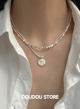 DOUDOUSTORE 保色双层玫瑰花碎银子项链叠戴清冷感设计感简约百搭