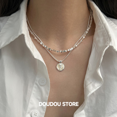 doudoustore双层碎银玫瑰项链