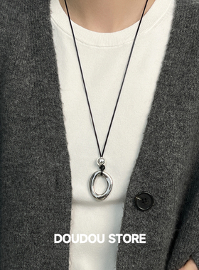 doudoustore几何黑皮绳项链