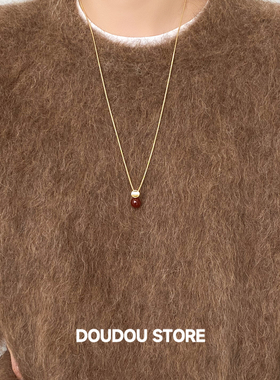 DOUDOUSTORE 高保色长版80cm新年天然红玛瑙几何圆形项链毛衣链女