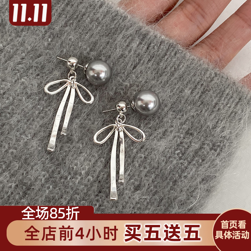 doudoustore珍珠蝴蝶结耳环