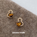 DOUDOUSTORE 复古耳钉女耳环潮 925银针天然虎眼石葫芦福禄新中式