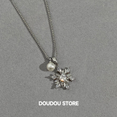 DOUDOUSTORE 保色长版 80cm雪花珍珠毛衣链项链女秋冬设计感简约