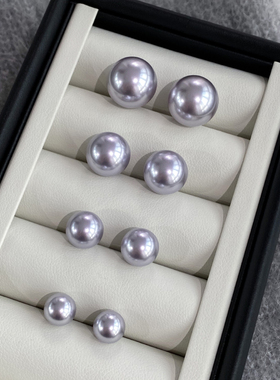 DOUDOU STORE 925银针春夏薰衣草紫色珍珠耳钉正圆耳饰高级法式女