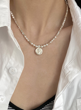 DOUDOUSTORE保色不规则碎银子施家珍珠项链高级感玫瑰滴釉锁骨链