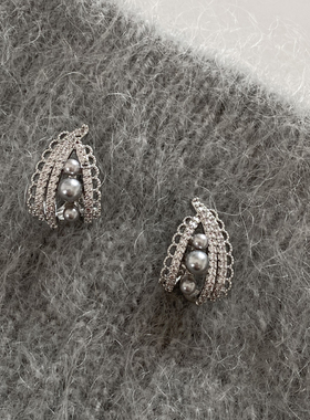 DOUDOUSTORE 芭蕾迷梦925银针清冷灰色珍珠蕾丝耳环轻奢高级感女