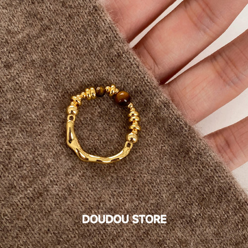 doudoustore串珠虎眼石戒指