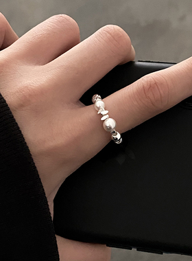 DOUDOUSTORE高保色弹力施家珍珠碎银子戒指女休闲潮酷关节戒手饰