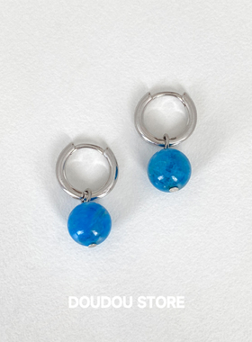 DOUDOUSTORE 蓝色显白天然石串珠耳圈女新品耳钉冰糖蓝耳环个性