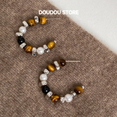 DOUDOUSTORE虎眼石美拉德撞色c形耳圈耳环小众高级感女