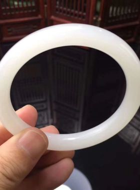 新疆和田玉羊脂级白玉圆条玉镯A货天然正品昆仑白玉窄细条手镯