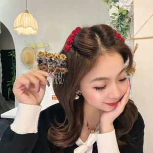 碎发梳秋冬新款插梳发梳豹纹边发夹发卡高级感倒插梳金属刘海夹子