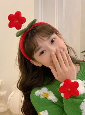 有钱花活动表演可爱红色毛绒发箍