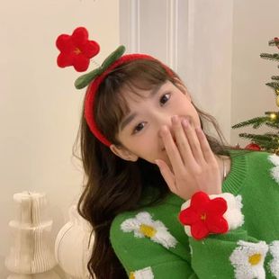 有钱花元旦表演发箍女洗脸头饰可爱小红花发箍毛绒头箍六一活动