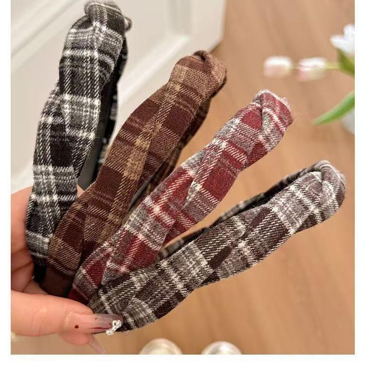 学院风格纹麻花发箍女新款百搭