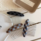 韩版 千鸟格发梳边夹格纹插梳发梳女刘海夹碎发整理小插梳头饰发夹