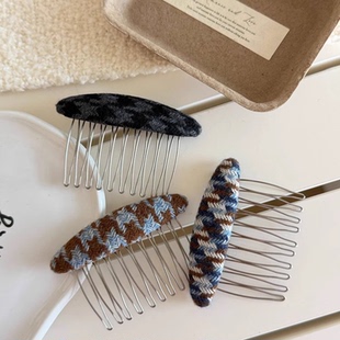 韩版千鸟格发梳边夹格纹插梳发梳女刘海夹碎发整理小插梳头饰发夹