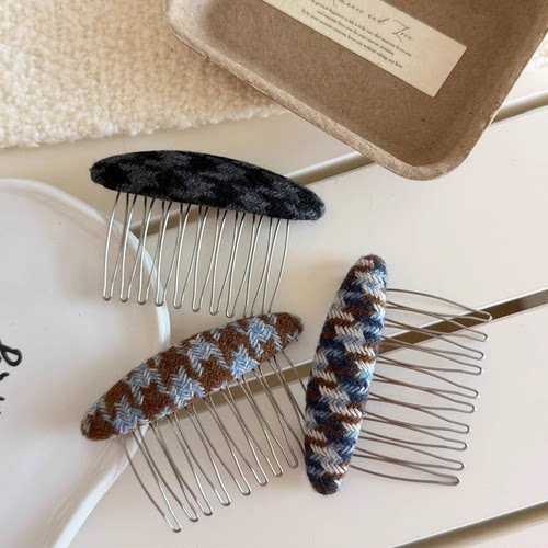 韩版千鸟格发梳边夹格纹插梳发梳