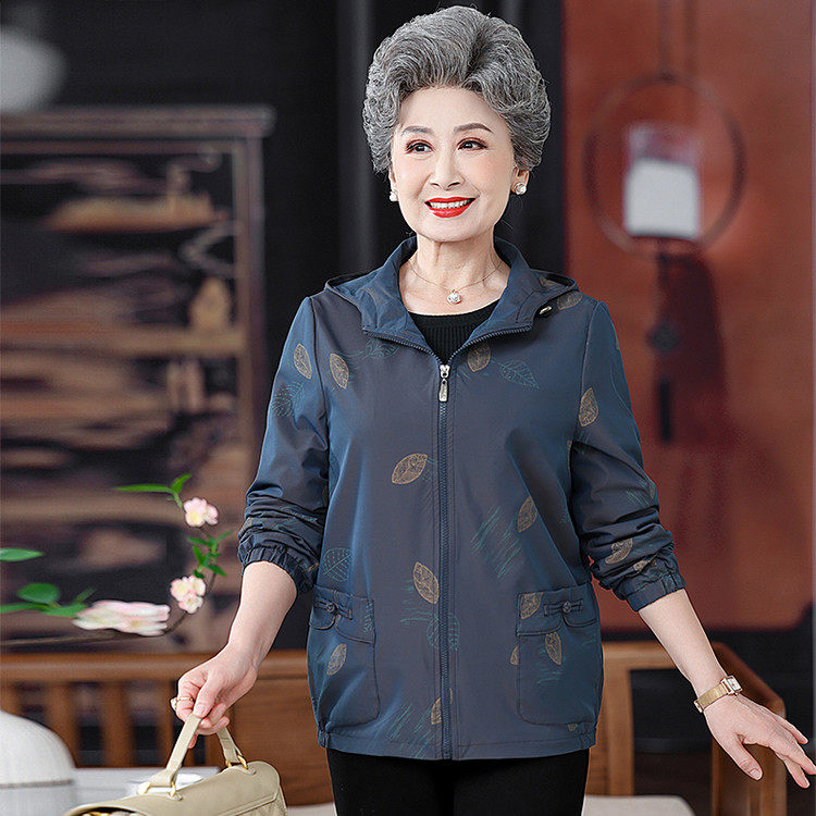 2026春款妈妈装拉链连帽风衣女外套中老年人60多岁奶奶装短款夹克