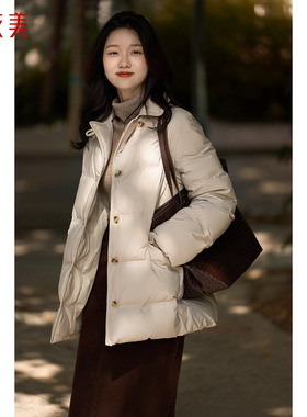 优衣美冬季新款加厚鹅绒服短款直筒面包服拉链羽绒服37253