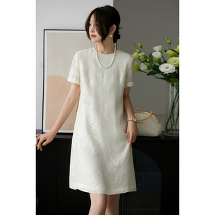 优衣美套头圆领短袖新款个性夏季显瘦提花短款连衣裙32352
