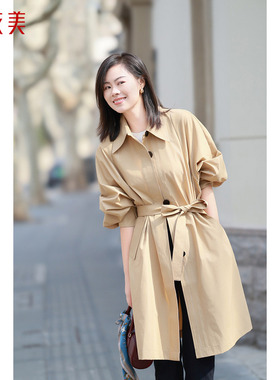 优衣美英伦风宽松中长款风衣女春秋季薄款外套显瘦百搭16137