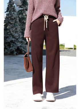 优衣美绑带腰头直筒冬裤女高腰显瘦加厚休闲裤冬季新款23765