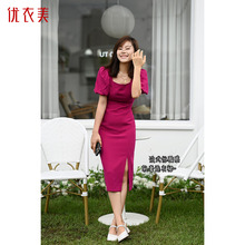 优衣美法式轻奢收腰修身轻薄显高显瘦X型女款连衣裙32155