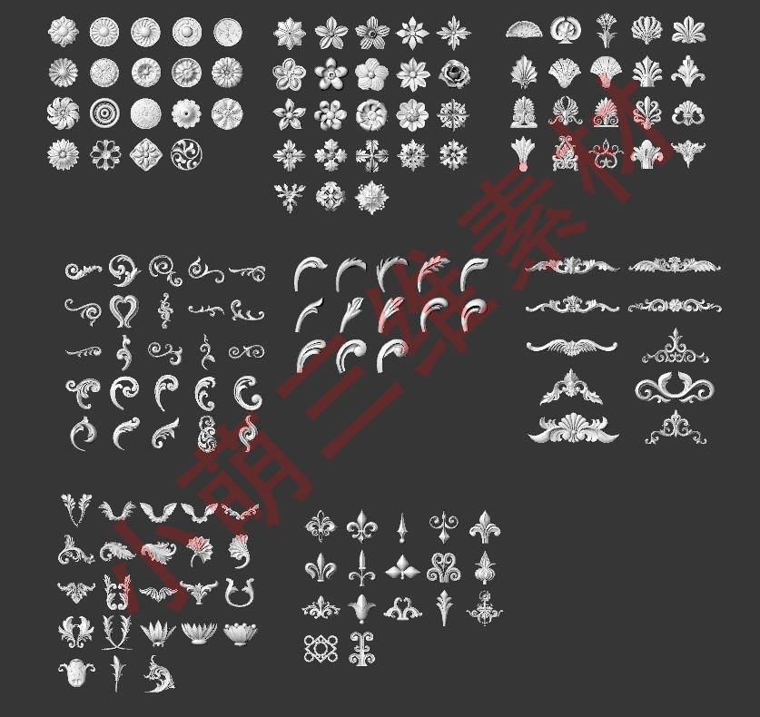 150款立体 欧式 雕花 雕刻 素材集 犀牛rhino/C4D/3Dmax/maya模型 商务/设计服务 设计素材/源文件 原图主图